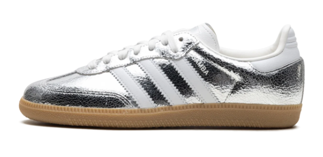adidas Samba OG Women's Shoes - Silver Metallic Cracked Leather (JR0035)
