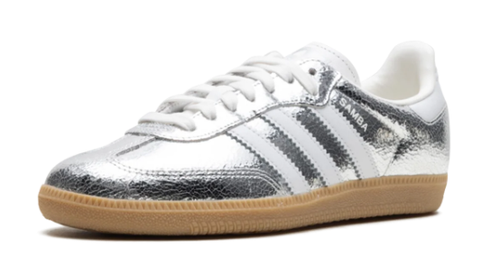adidas Samba OG Women's Shoes - Silver Metallic Cracked Leather (JR0035)